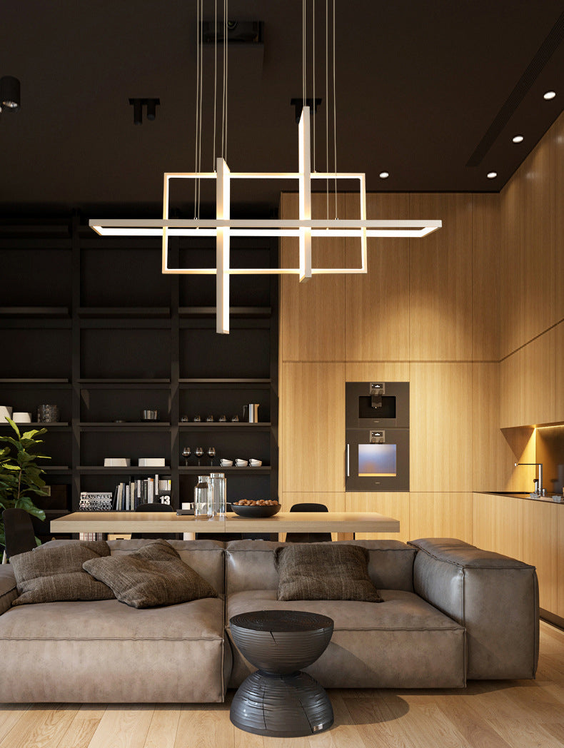 Modern Rectangle Hanging Chandelier Metal Pendant Light Kit