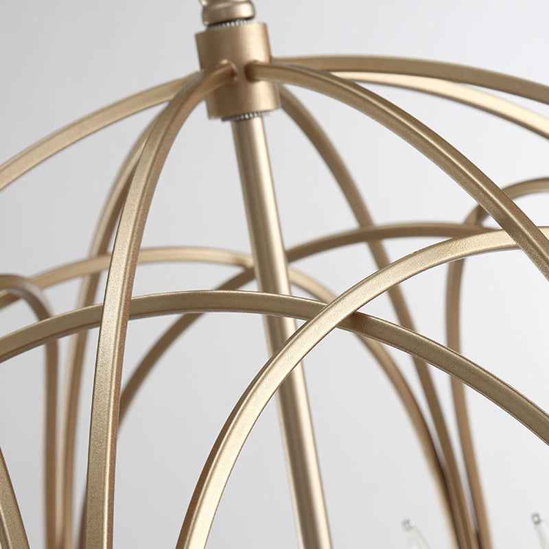 Post-Modern Metal Hanging Chandelier Light Gold Spherical Cage Shade Ceiling Chandelier for Dining Room