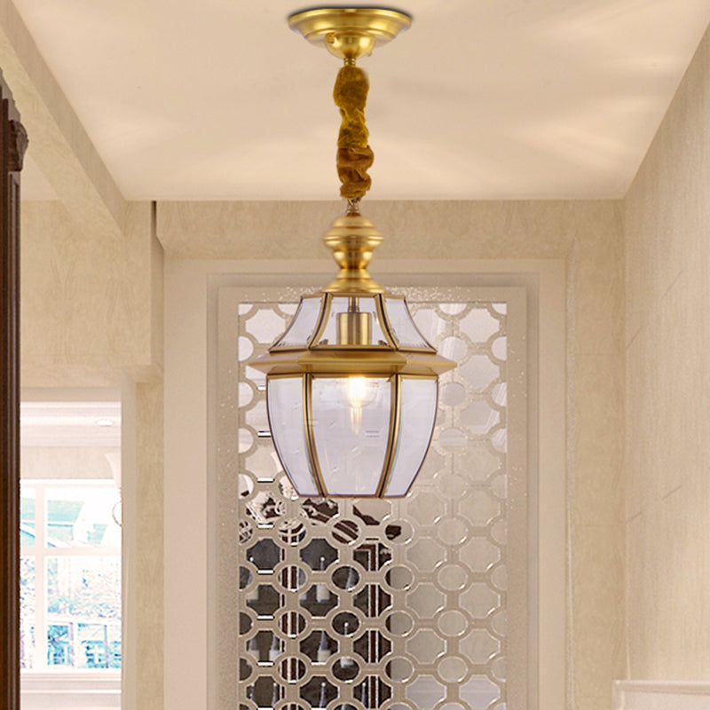 1 Bulb Earthen Jar Pendant Light Fixture Vintage Gold Clear Glass Hanging Ceiling Lamp, 6"/8.5" Wide