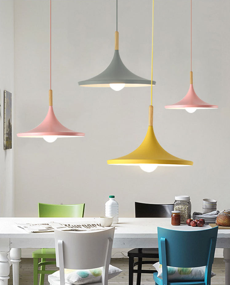 Nordic Style Wooden Top Pendant Light Kit Metal Dinning Room Hanging Light Fixture