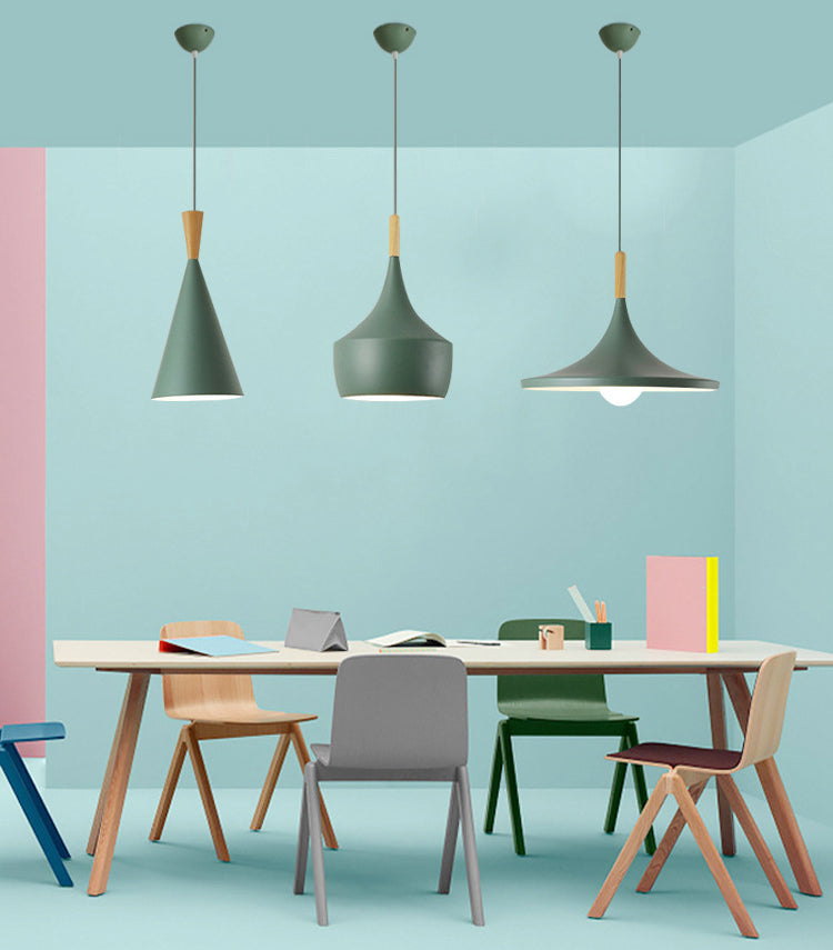 Nordic Style Wooden Top Pendant Light Kit Metal Dinning Room Hanging Light Fixture