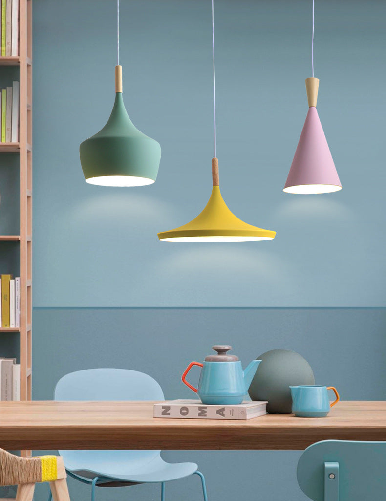 Nordic Style Wooden Top Pendant Light Kit Metal Dinning Room Hanging Light Fixture