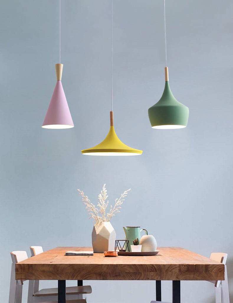 Nordic Style Wooden Top Pendant Light Kit Metal Dinning Room Hanging Light Fixture