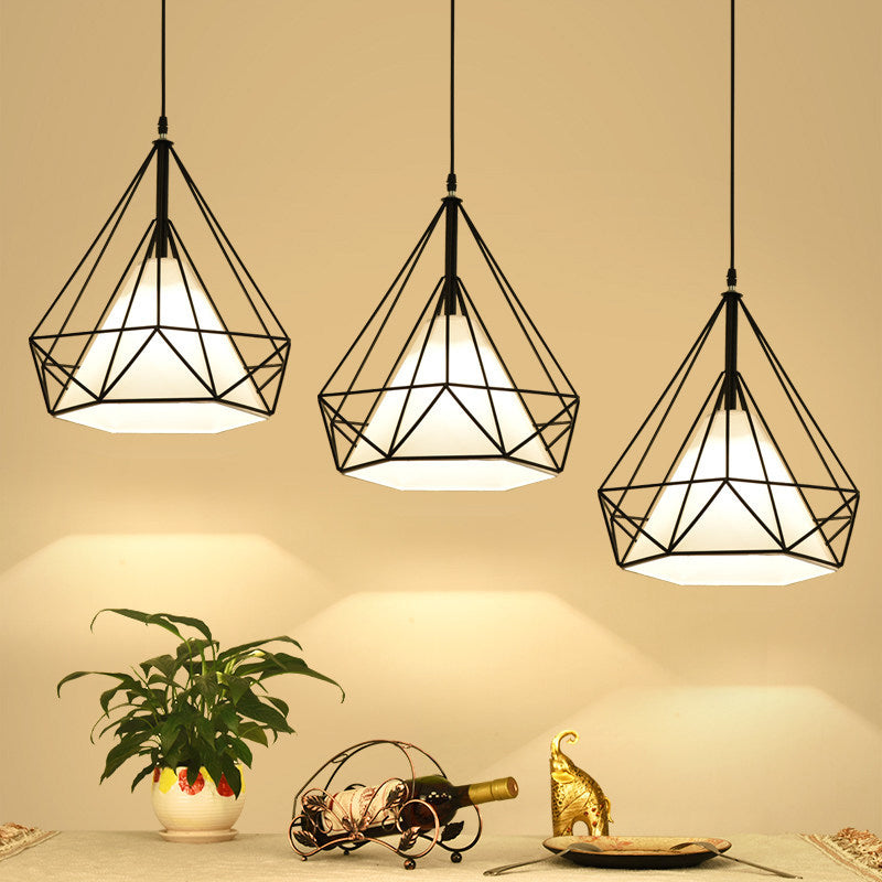 1-light Modern Simplicity Style Hanging Light Metal Cage Design Fabric Shade Suspension Lighting Fixture for Kitchen