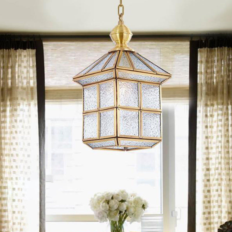 Gold Lantern Hanging Lamp Traditional Clear Frosted Glass 6.5"/8" Wide 1 Light Living Room Ceiling Suspension Light