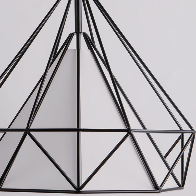 1-light Modern Simplicity Style Hanging Light Metal Cage Design Fabric Shade Suspension Lighting Fixture for Kitchen