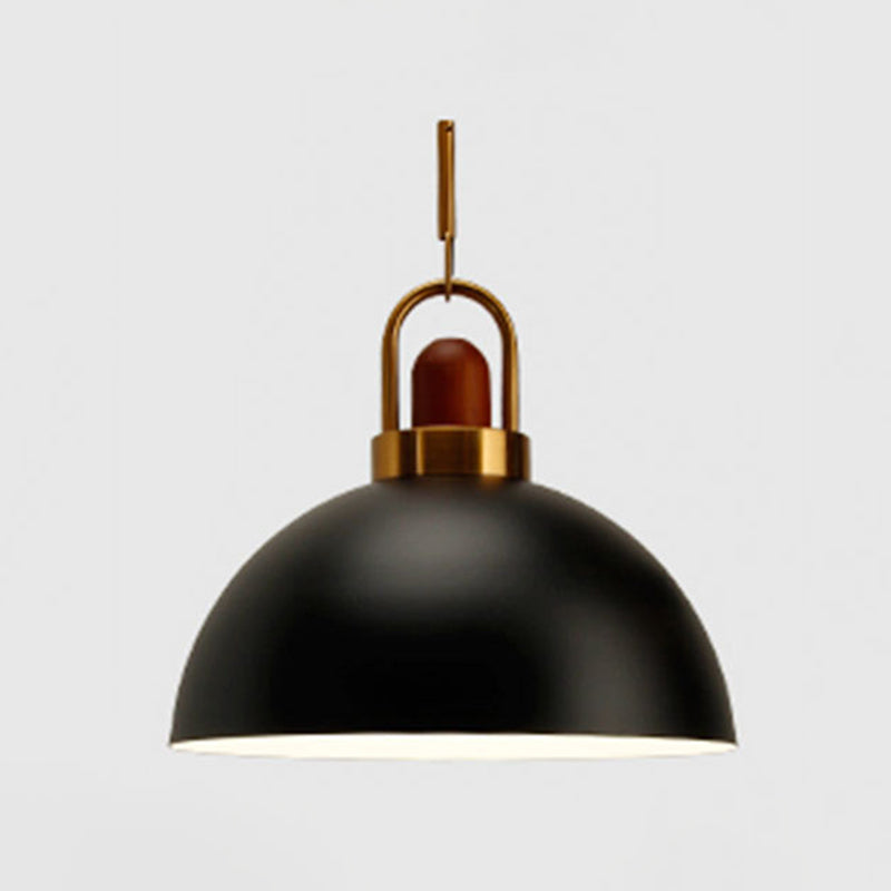 Metal Hemispherical Hanging Light Nordic Style 1 Light  Restaurant Ceiling Pendant Lamp with Wooden Top