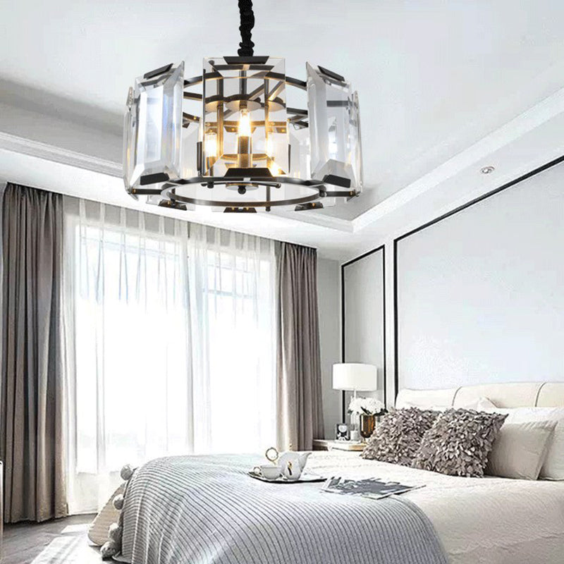 Lámpara de suspensión de tambor redonda de tambor redondo moderno de cristal transparente de mediados de siglo para comedor para comedor