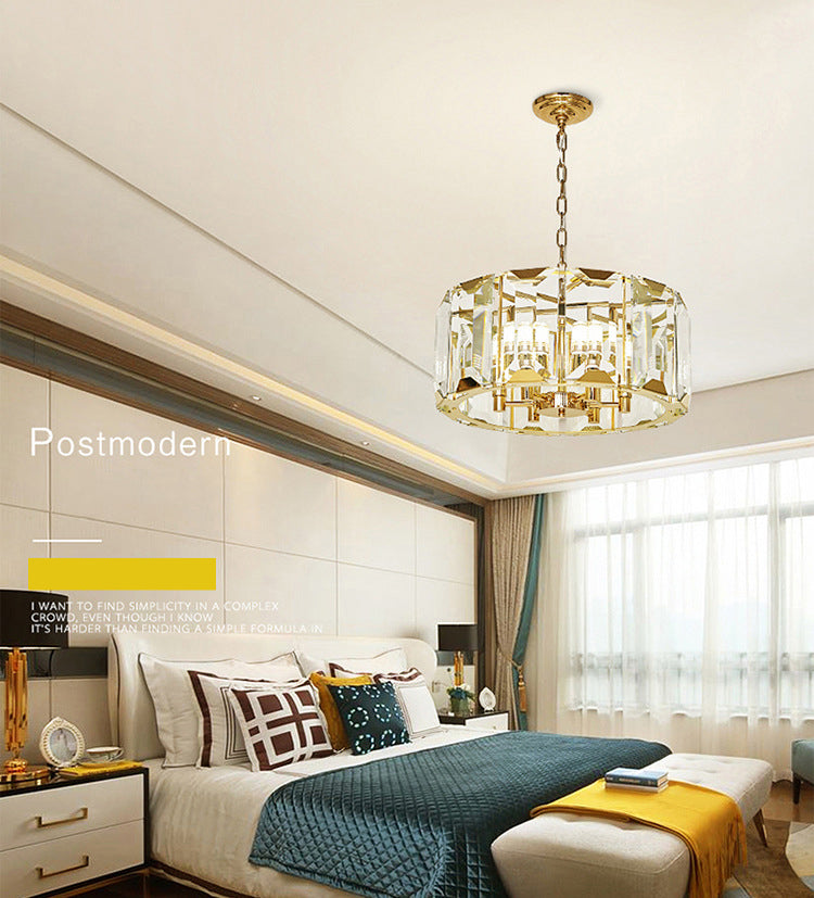 Lámpara de suspensión de tambor redonda de tambor redondo moderno de cristal transparente de mediados de siglo para comedor para comedor