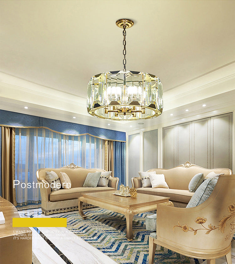 Lámpara de suspensión de tambor redonda de tambor redondo moderno de cristal transparente de mediados de siglo para comedor para comedor