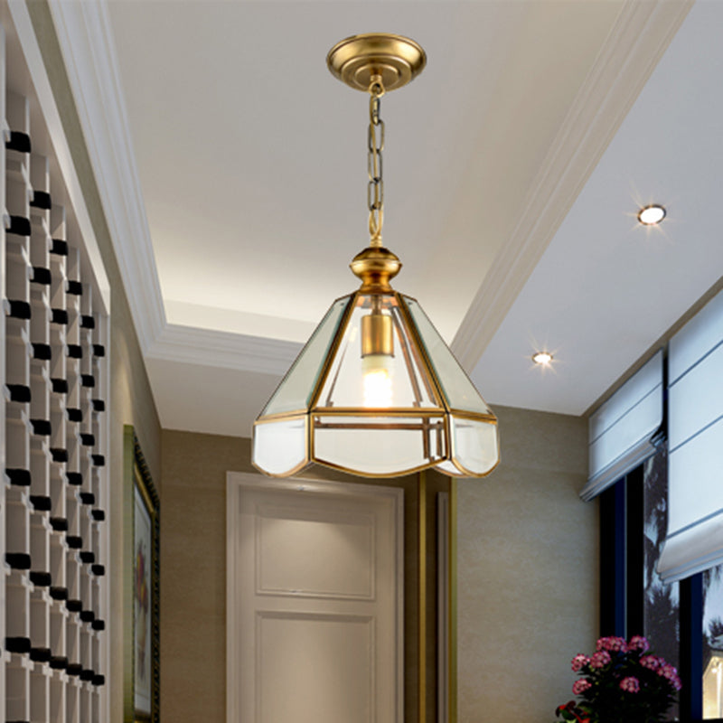 Cone Hallway Pendant Lighting Simple Clear Glass 1 Head Gold Ceiling Hang Fixture