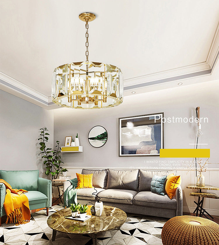 Lámpara de suspensión de tambor redonda de tambor redondo moderno de cristal transparente de mediados de siglo para comedor para comedor