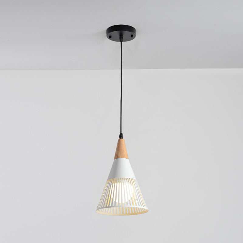 Nordic Modern Style Tapered Holzwinse Anhänger Lampe Metalldrahtkäfig Wohnzimmer Hanging Lampe