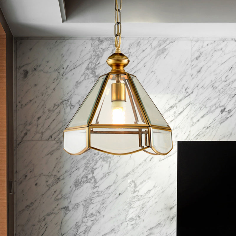 Cone Hallway Pendant Lighting Simple Clear Glass 1 Head Gold Ceiling Hang Fixture