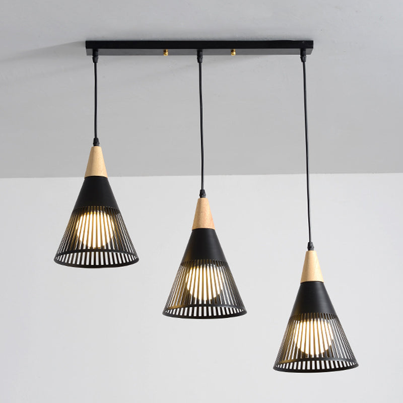 Noordse moderne stijl taps toelopende houten bovenste hanglamp metalen draadkooi woonkamer hangende lamp