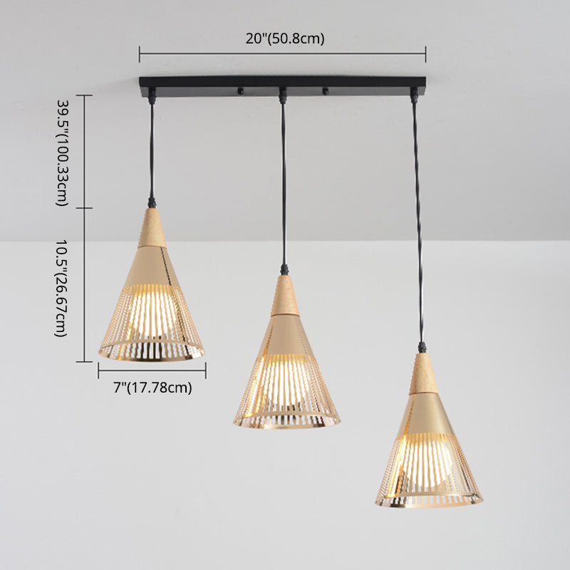 Noordse moderne stijl taps toelopende houten bovenste hanglamp metalen draadkooi woonkamer hangende lamp