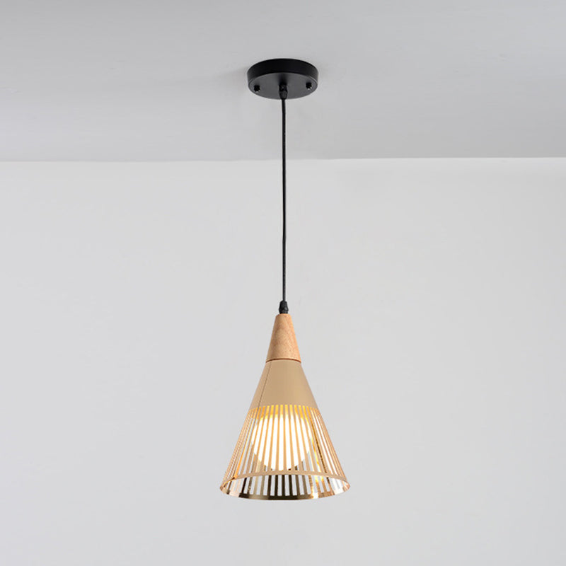 Nordic Modern Style Tapered Holzwinse Anhänger Lampe Metalldrahtkäfig Wohnzimmer Hanging Lampe