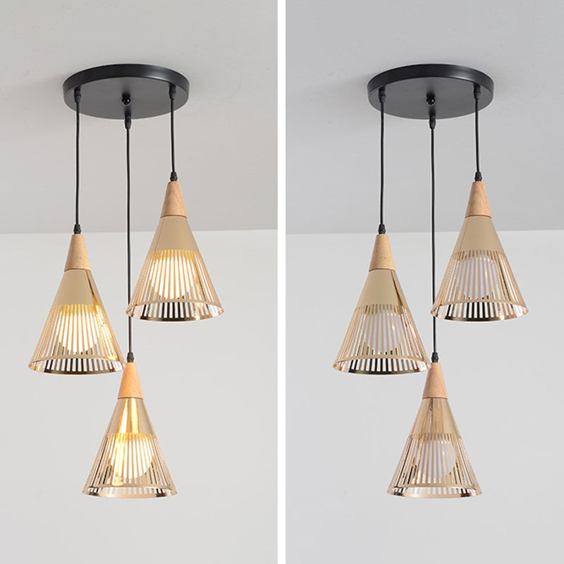Noordse moderne stijl taps toelopende houten bovenste hanglamp metalen draadkooi woonkamer hangende lamp