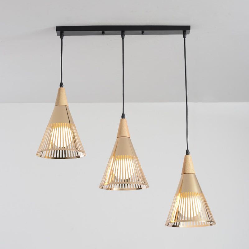 Noordse moderne stijl taps toelopende houten bovenste hanglamp metalen draadkooi woonkamer hangende lamp