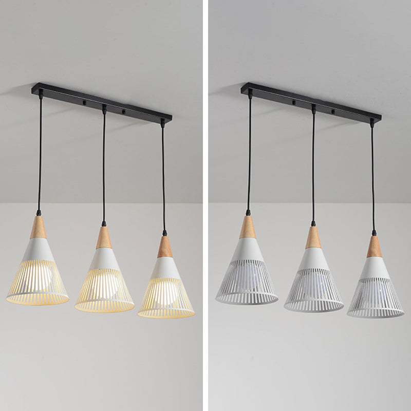 Noordse moderne stijl taps toelopende houten bovenste hanglamp metalen draadkooi woonkamer hangende lamp