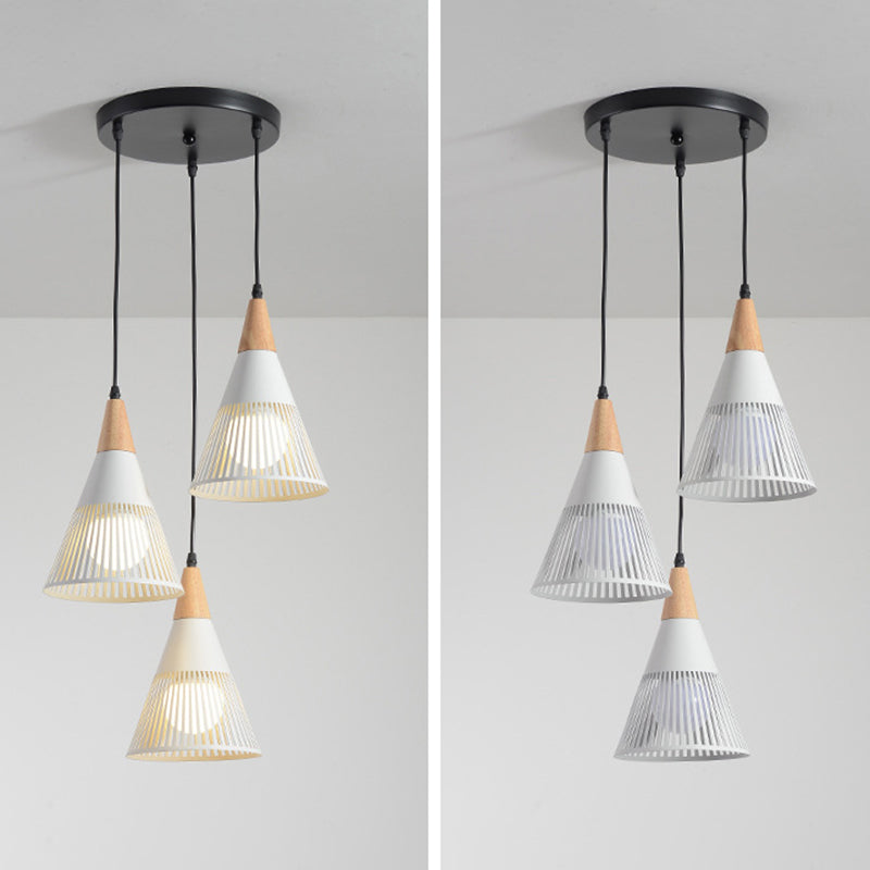 Noordse moderne stijl taps toelopende houten bovenste hanglamp metalen draadkooi woonkamer hangende lamp