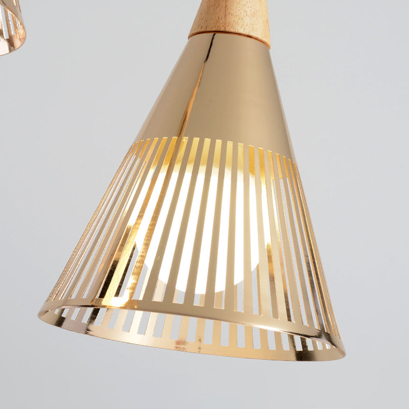 Noordse moderne stijl taps toelopende houten bovenste hanglamp metalen draadkooi woonkamer hangende lamp