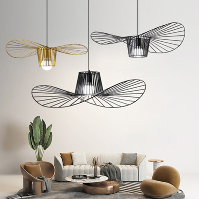 Metal 1 Light Pendant Light Nordic Modern Simple Hat Cage Hanging Lamp for Living Room