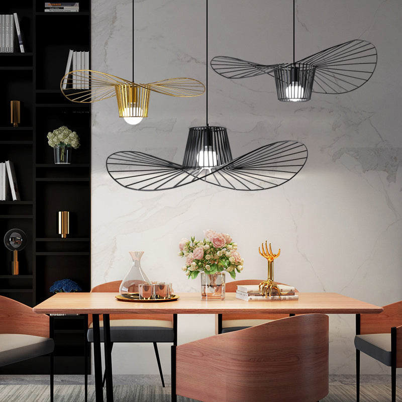 Metal 1 luce a sospensione leggera Light Nordic Modern Simple Hat Cage Hanging Lampada per soggiorno