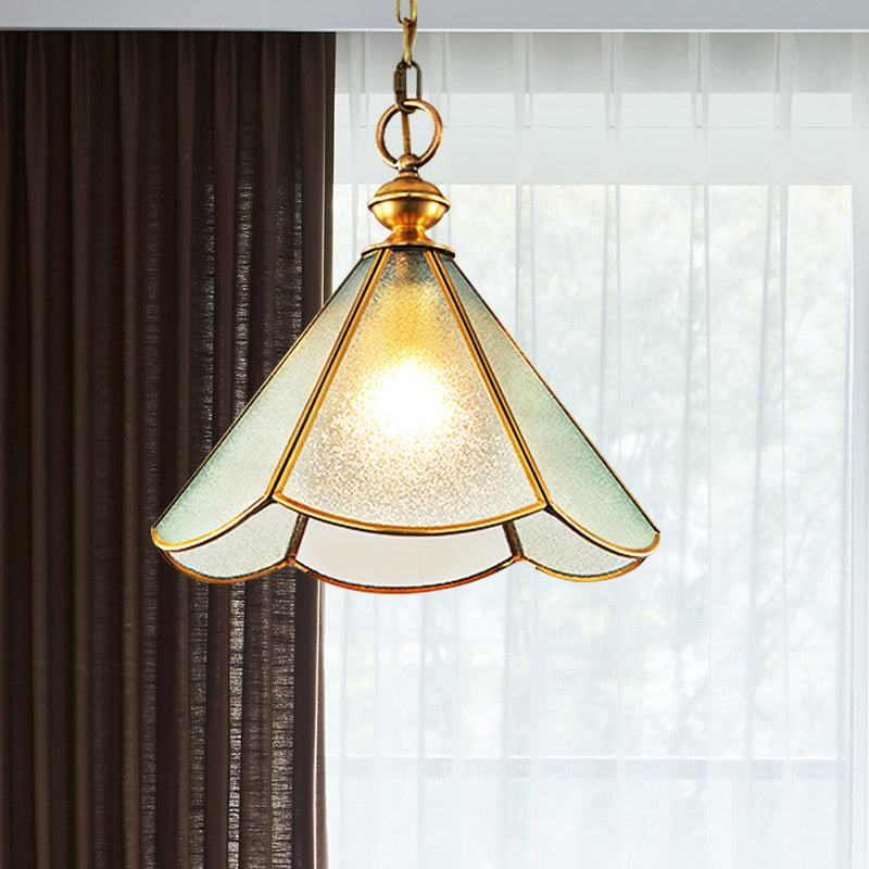 12"/16" Wide 1 Bulb Cone Pendant Lighting Simple Style Brass Frosted Glass Hanging Lamp Fixture