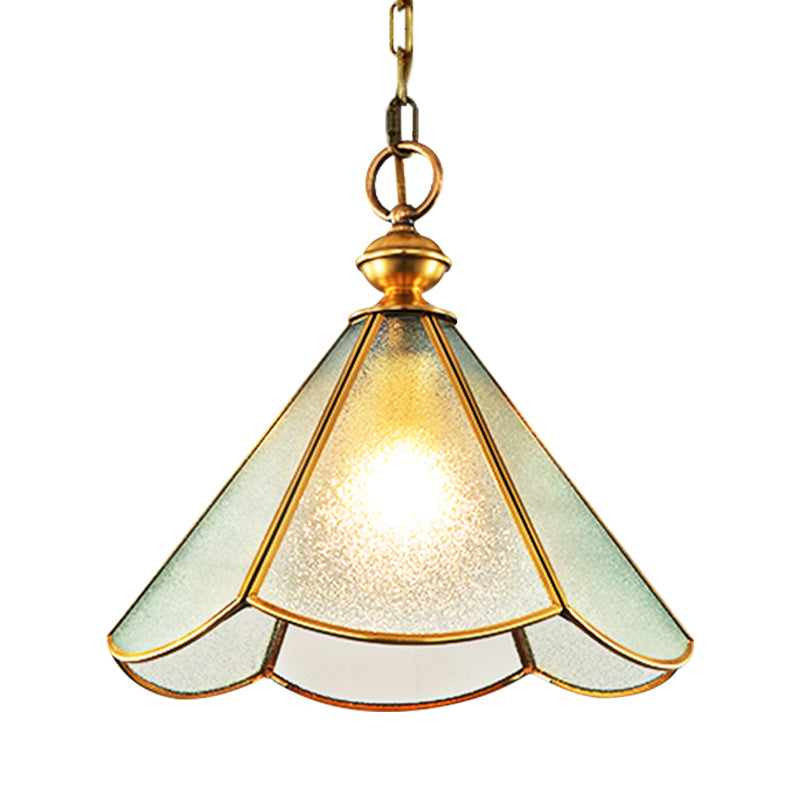 12"/16" Wide 1 Bulb Cone Pendant Lighting Simple Style Brass Frosted Glass Hanging Lamp Fixture
