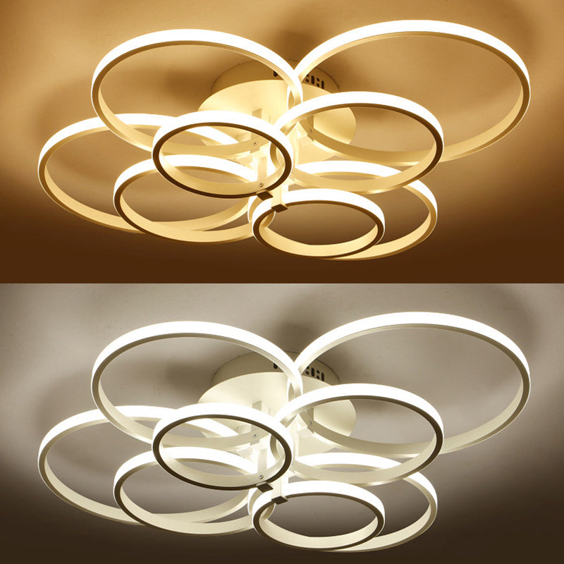 White Loop Forgiato Semiflush Light Minimalism LED Aluminum Soffitto Luce per Bedroom