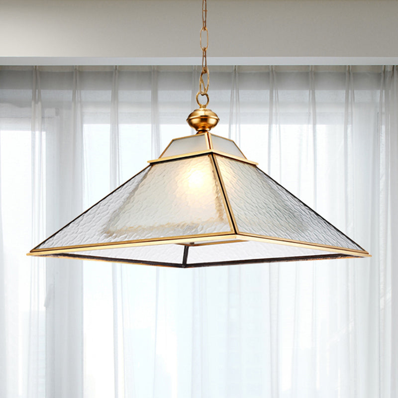 Retro Double Tower Shape Hanging Lighting 1 Light Water Glass Ceiling Lamp Fixture in Gold