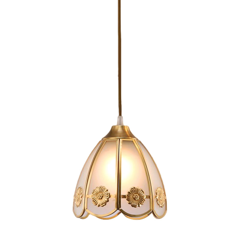 Dome Frosted Glass Hanging Lighting Traditional 1 Light Hallway Ceiling Pendant Lamp in Brass