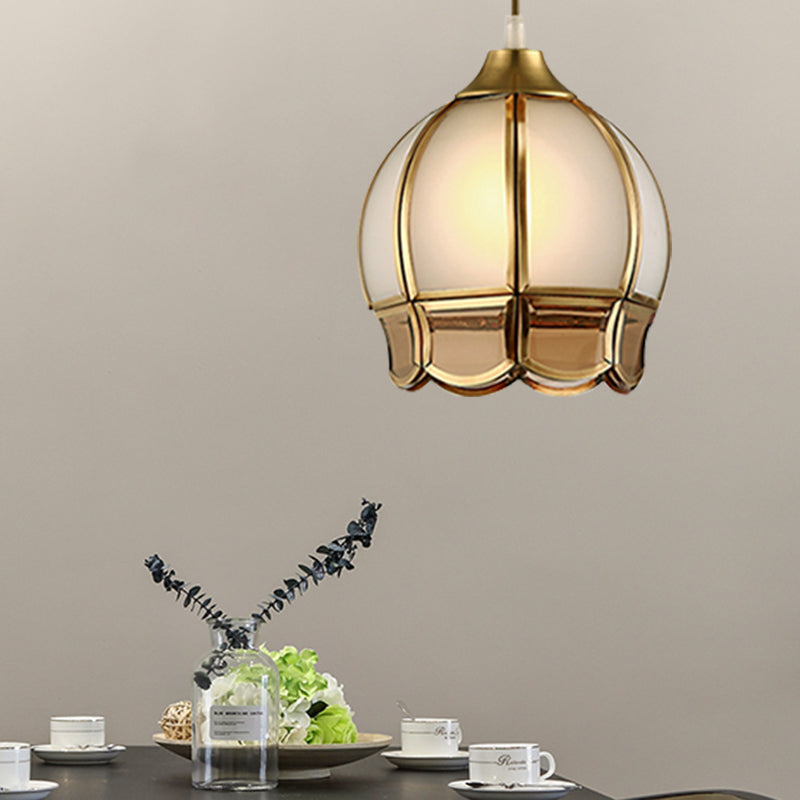 Gold 1 Head Pendant Lighting Retro Frosted Glass Bud Ceiling Suspension Lamp
