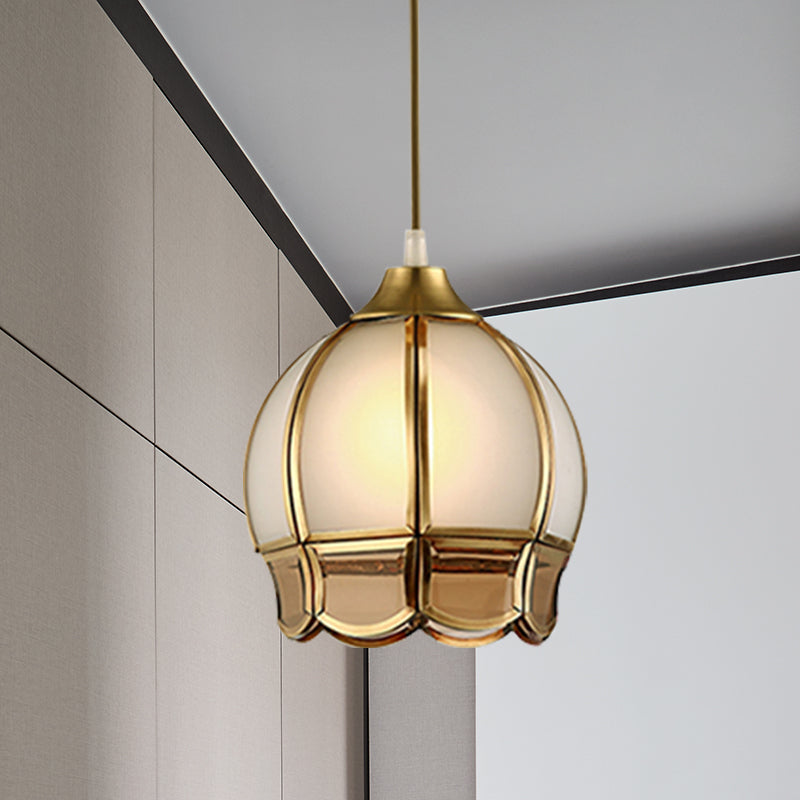 Gold 1 Head Pendant Lighting Retro Frosted Glass Bud Ceiling Suspension Lamp