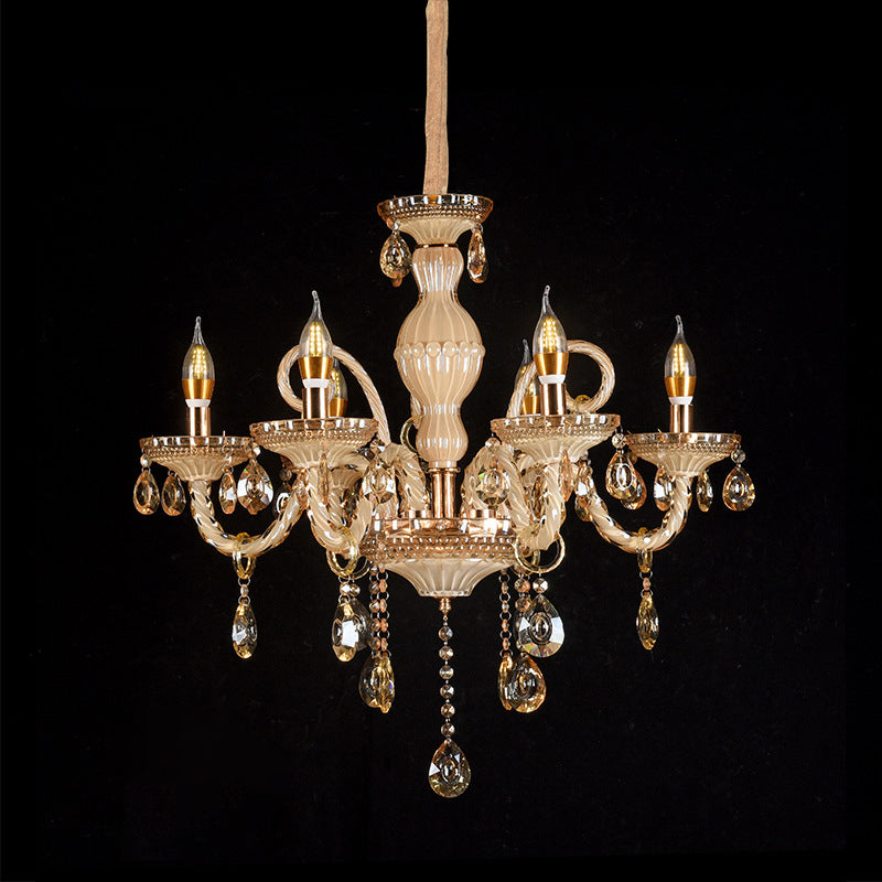 Traditional Metal Hanging Chandelier Light Candelabra Suspension Light with Crystal for Bedroom