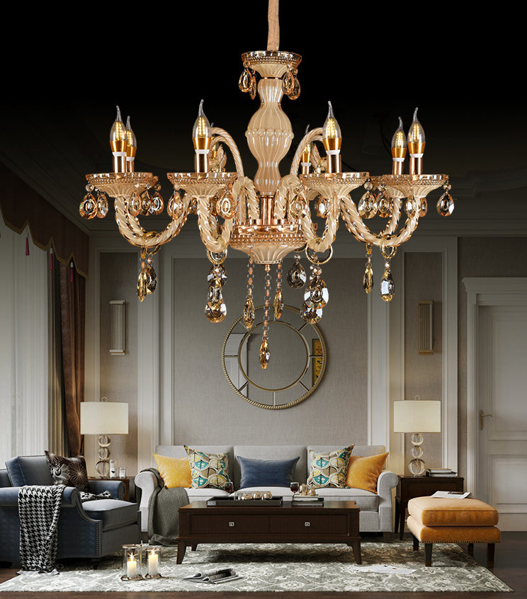 Traditional Metal Hanging Chandelier Light Candelabra Suspension Light with Crystal for Bedroom