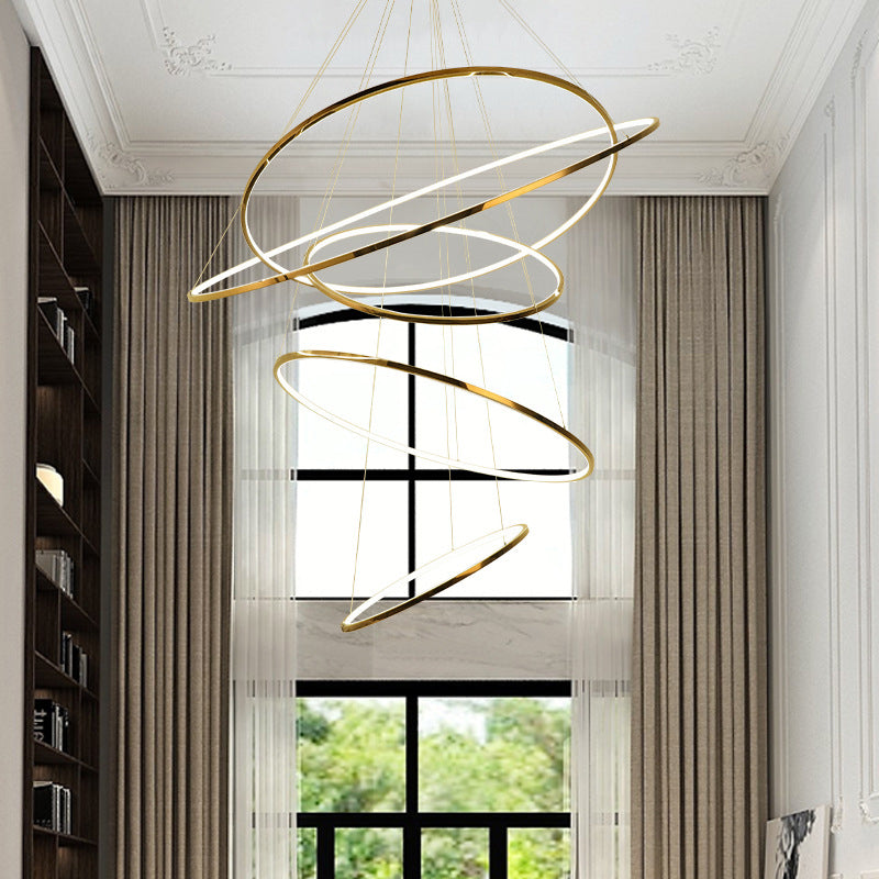 Modern Simplicity Ring Chandelier Lamp Stainless Steel Hanging Pendant Lights for Restaurant
