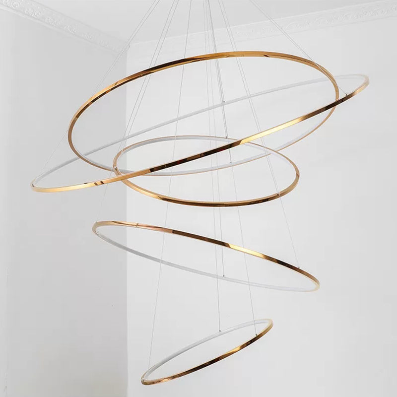 Modern Simplicity Ring Chandelier Lamp Stainless Steel Hanging Pendant Lights for Restaurant