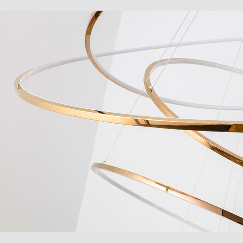 Modern Simplicity Ring Chandelier Lamp Stainless Steel Hanging Pendant Lights for Restaurant