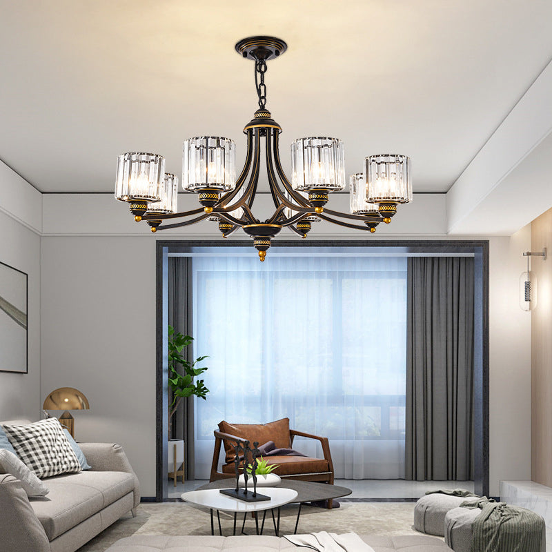 Modern metaalhangende kroonluchter lichtcilinder helder kristal schaduw plafond kroonluchter voor woonkamer