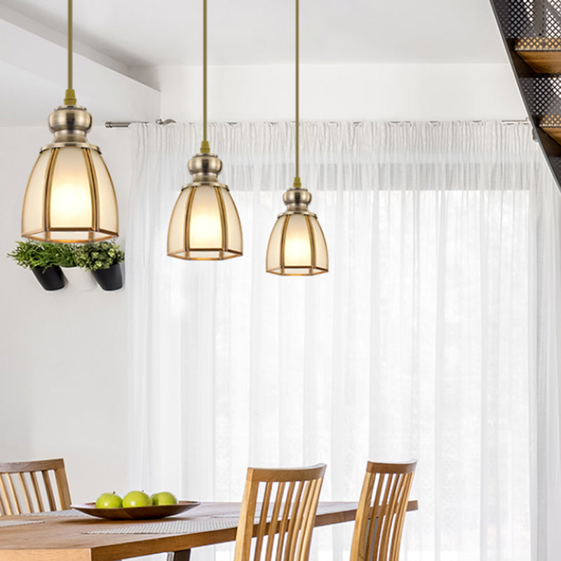 White Opal Glass Gold Suspension Lighting Bowl/Flower/Wide Flare Traditional Hanging Pendant Lamp for Dining Room