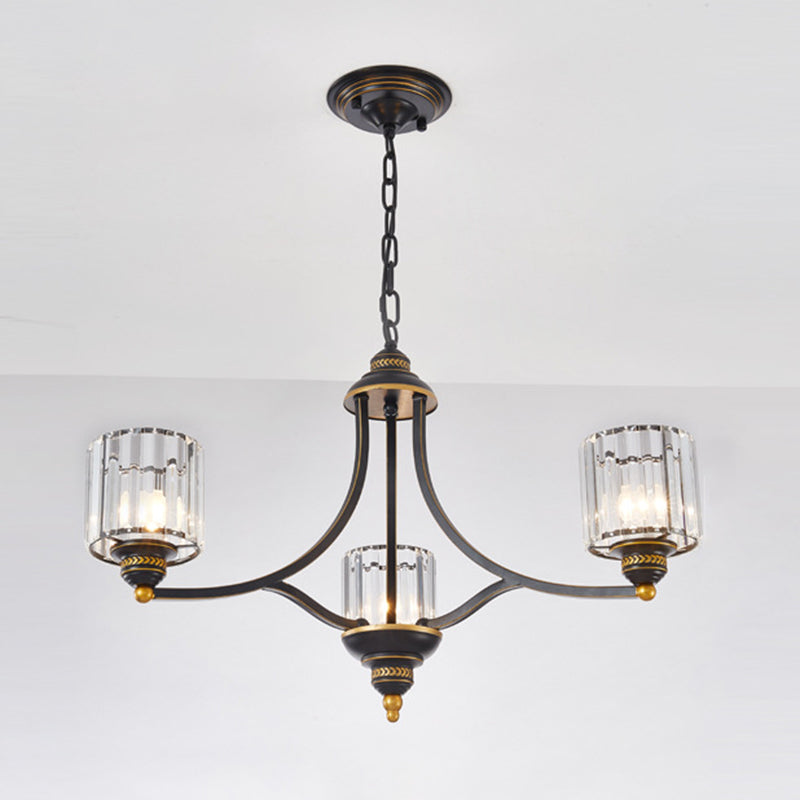 Modern Metal Hanging Chandelier Light Cylinder Clear Crystal Shade  Ceiling Chandelier for Living Room