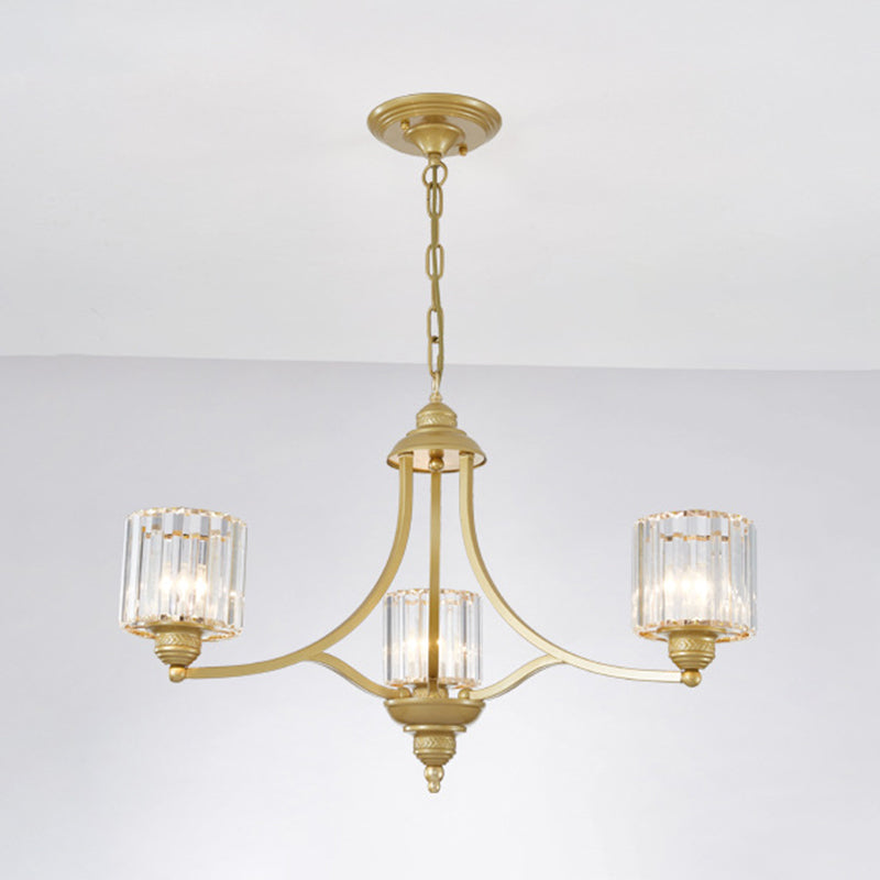 Modern Metal Hanging Chandelier Light Cylinder Clear Crystal Shade  Ceiling Chandelier for Living Room