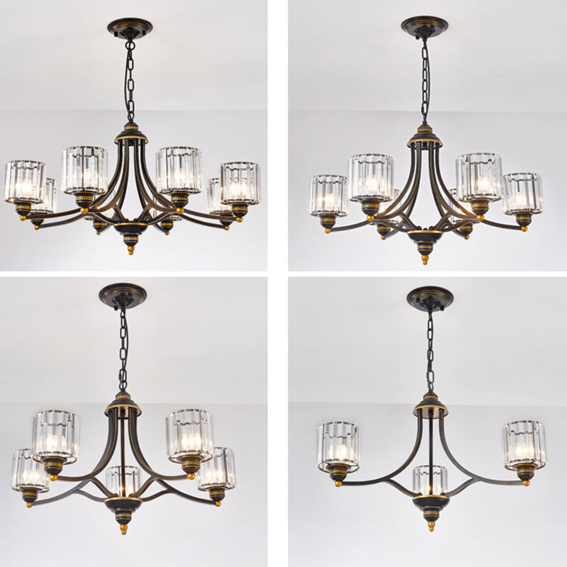 Modern metaalhangende kroonluchter lichtcilinder helder kristal schaduw plafond kroonluchter voor woonkamer