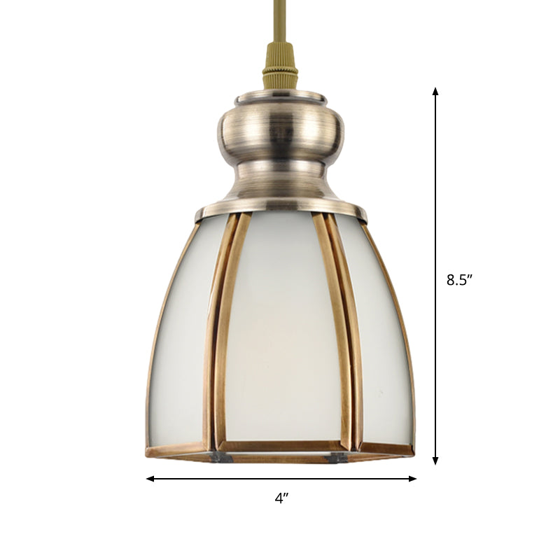 White Opal Glass Gold Suspension Lighting Bowl/Flower/Wide Flare Traditional Hanging Pendant Lamp for Dining Room