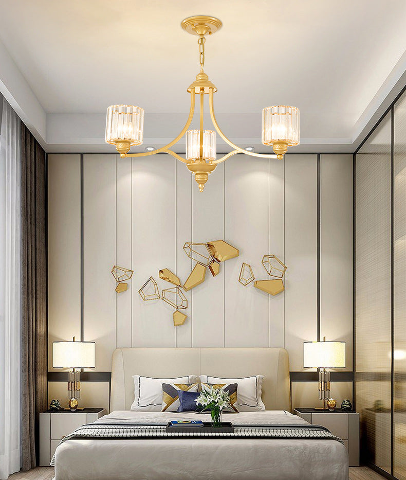 Modern Metal Hanging Chandelier Light Cylinder Clear Crystal Shade  Ceiling Chandelier for Living Room