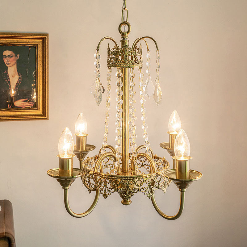 Lustre suspendu en métal post-moderne 5 lustre de plafond de bougie en or clair pour chambre à coucher