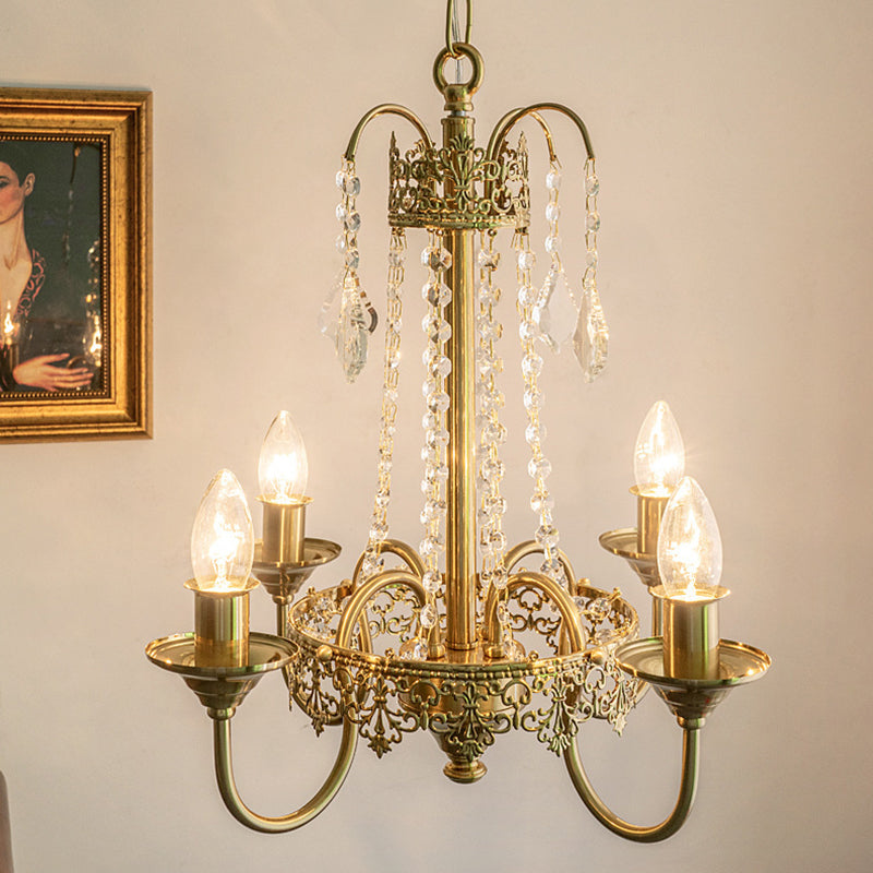 Lustre suspendu en métal post-moderne 5 lustre de plafond de bougie en or clair pour chambre à coucher