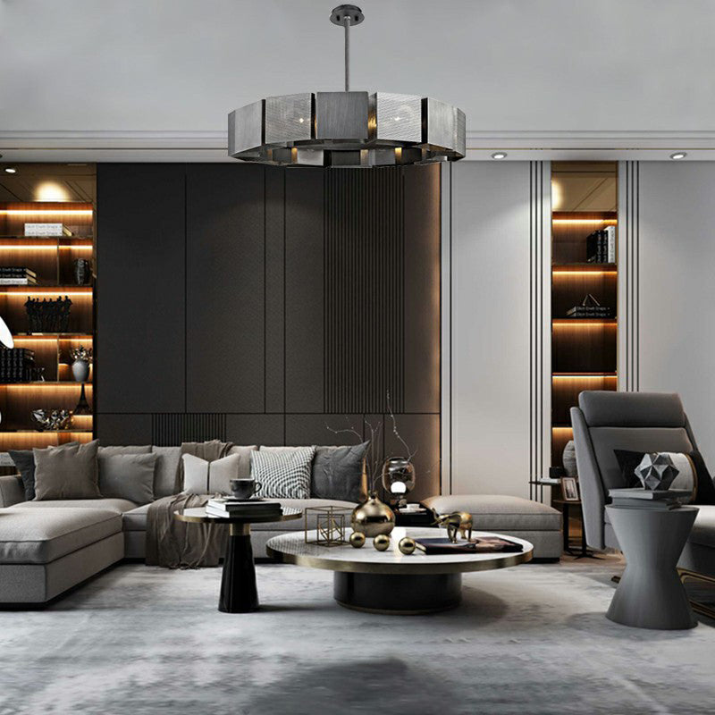 Lampadario minimalista lampadario nero a sospensione circolare con tonalità metallica